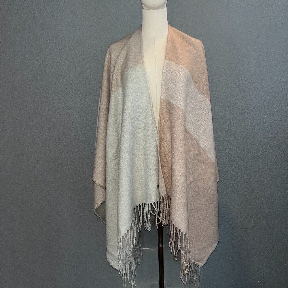 SOIA & KYO SHAWL BLUSH BALLET PINK & CREAM GIANT PLAID COLOR BLOCK NEW WITH TAGS